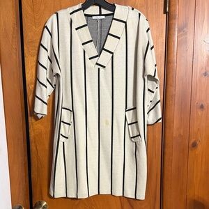 Cream and Black Vertical Stripe V-Neck tunic/dress